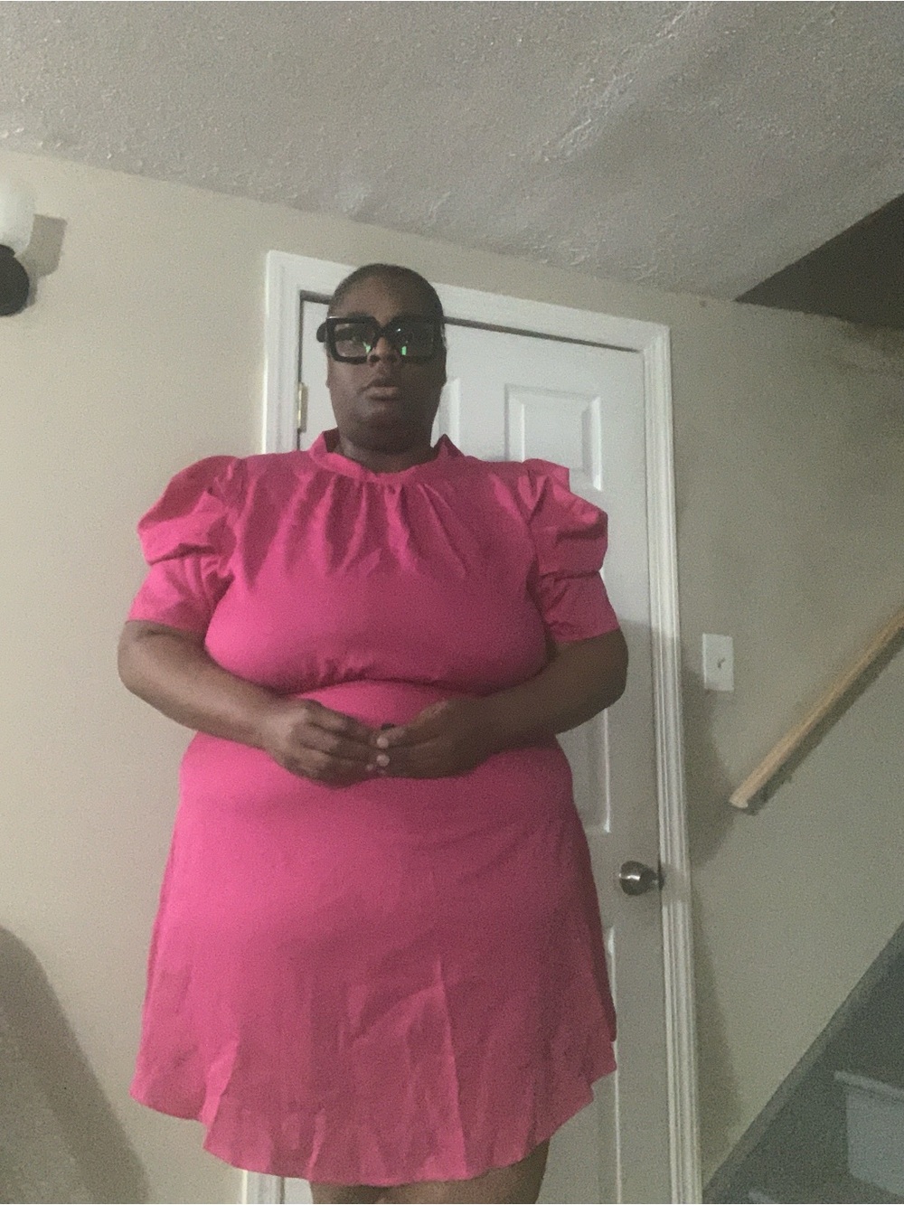 SHEIN Hot Pink Puff-Sleeve Mini Dress